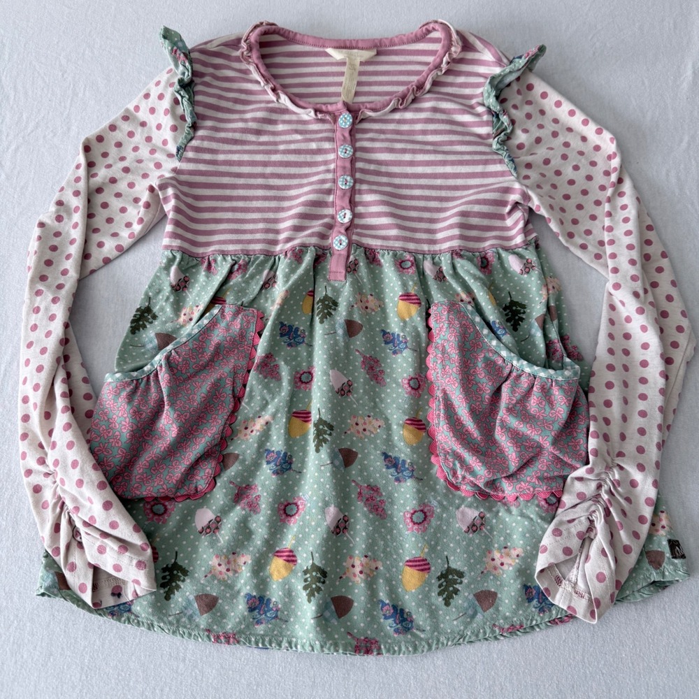 Matilda Jane Tunic Top Kids Sz 12 Mixed Print Acorn Polka Dot Stripe Ruffle Fall